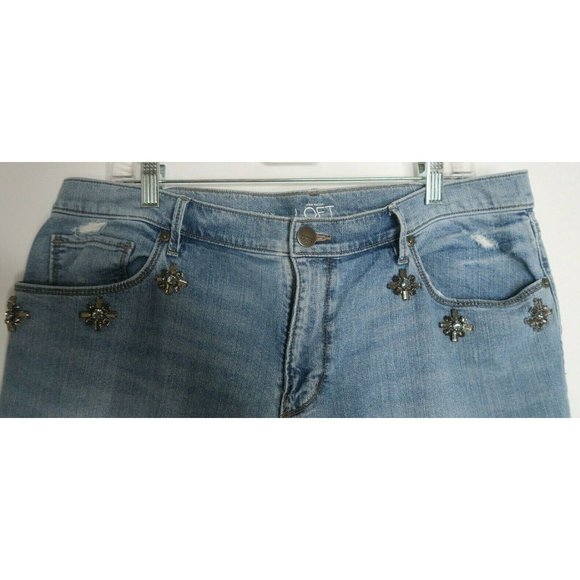 LOFT Ann Taylor: 'Relaxed Skinny' Jeans Size 12T with Rhinestones/Distressed - Picture 2 of 12